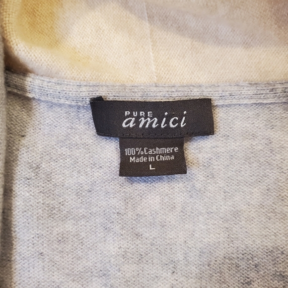 Pure Amici Cashmere Long Open-Front Cardigan Gray Cream Wide Stripe Womens Large - Picture 6 of 6